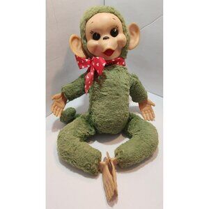 Vtg 1950's Rubber Face Green 16" Monkey Plush Stuffed Rushton My Toy Co Rare